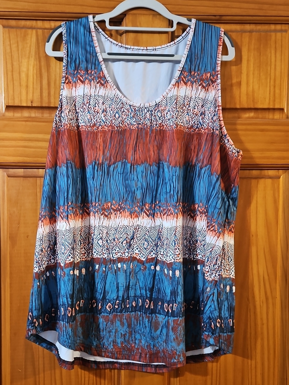 Sleeveless Teal & Rust Patterned Women’s Tank Top 3XL